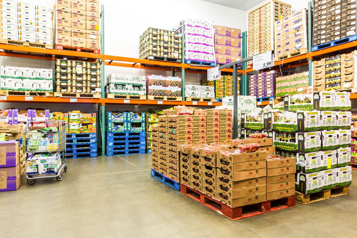 This illustrates the variety of box printing finish in the produce section of a supermarket/costco.